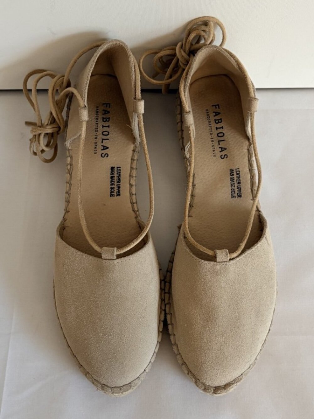 FABIOLAS Made In Spain Suede Espadrilles Ankle Wrap Tie Sandals Shoes 41/ US 10